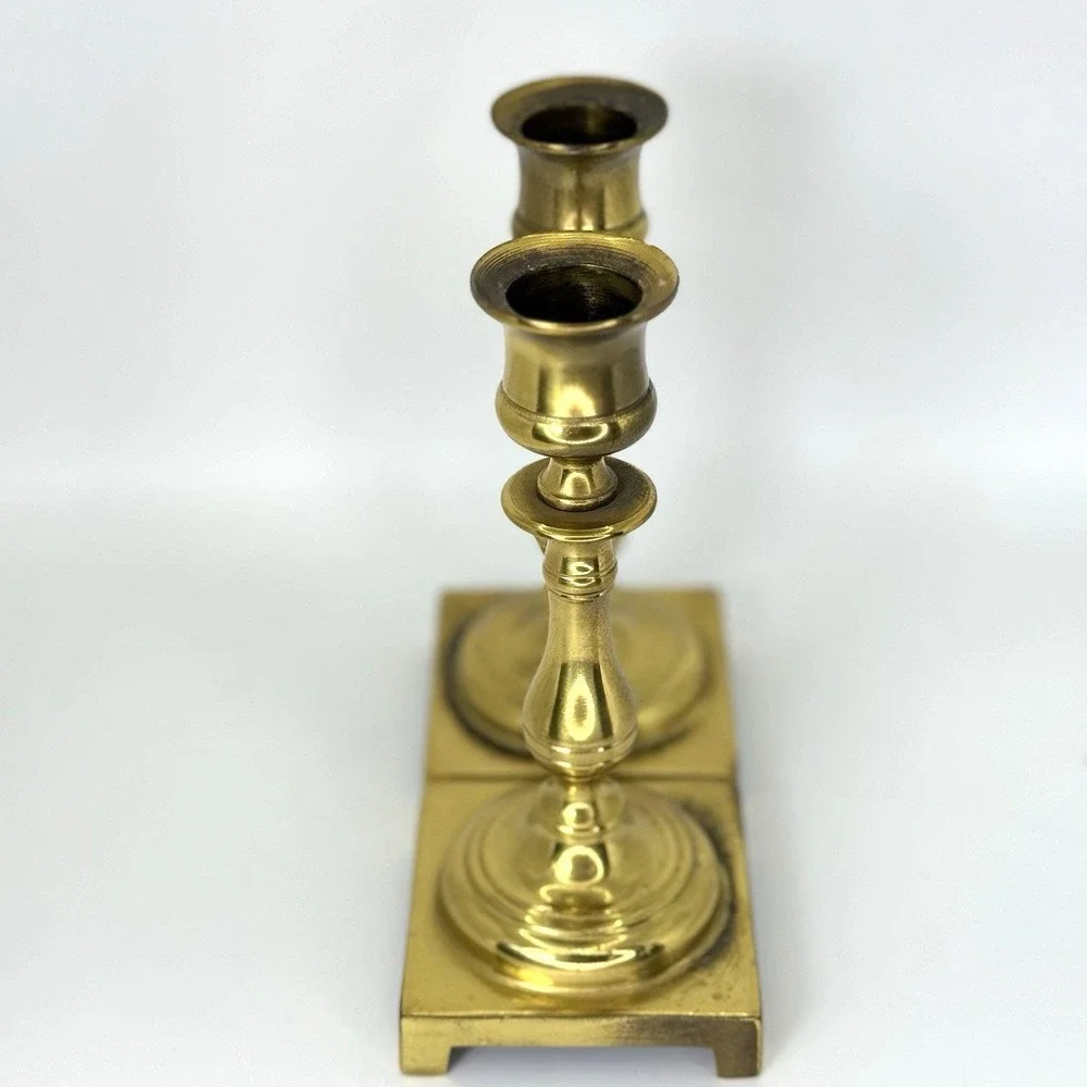 VTG Solid Brass Candlestick Holder Pair Made in England Square Base 5.5